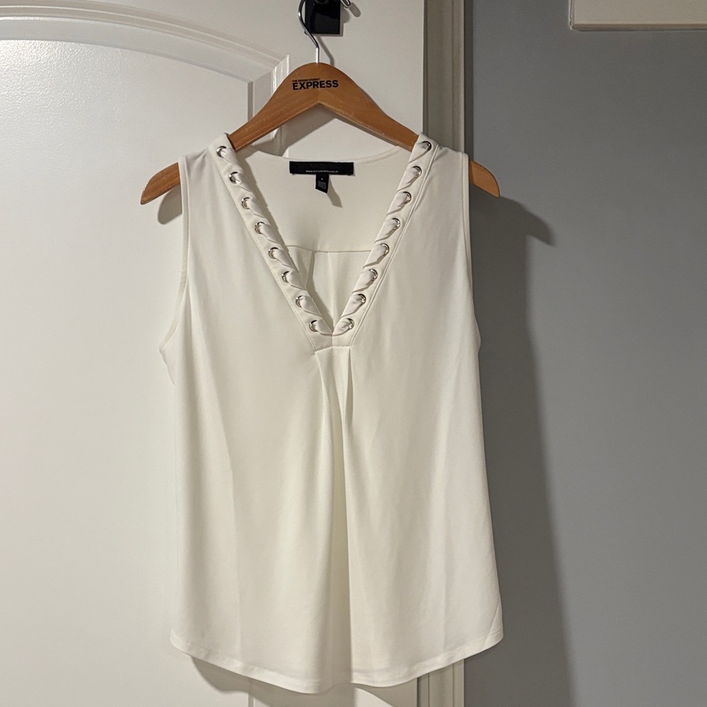 White House Black Market Cream Eyelet V-Neck Tank